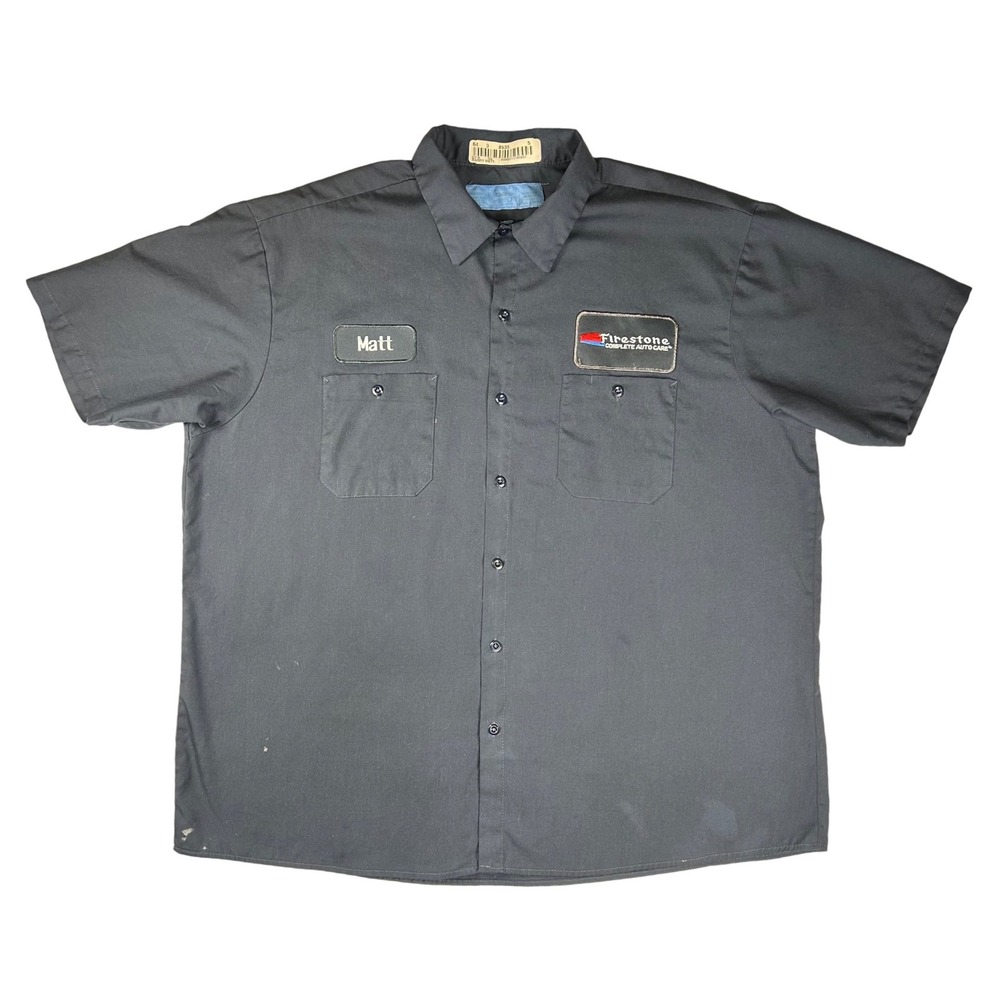 Cintas Firestone Work Shirt Mens 2XL Short Sleeve "Matt" Patch Charcoal Gray